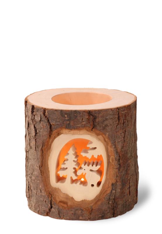 Candelero con imagen tallada en madera