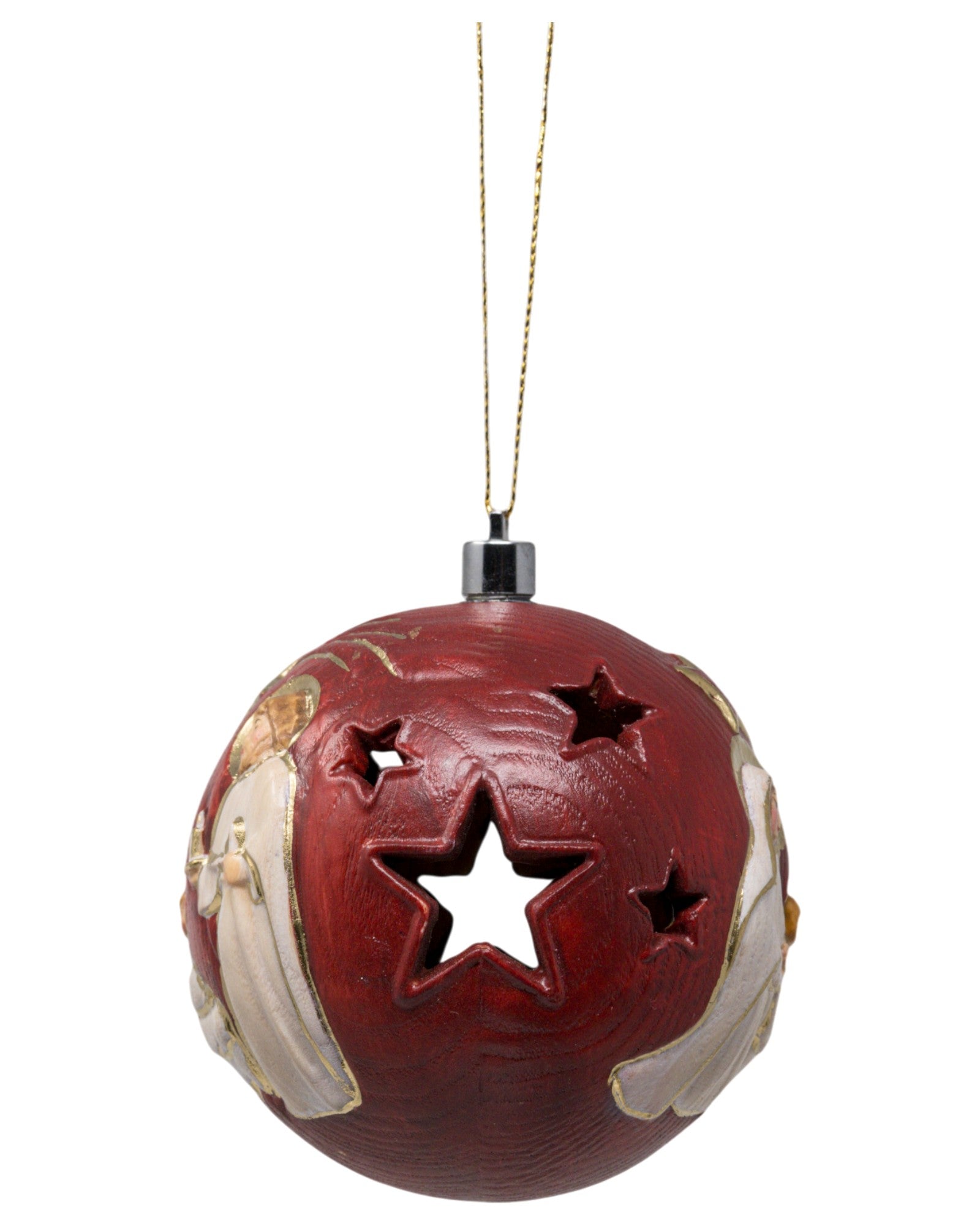 Weihnachtskugel aus Holz mit Licht - mit Ölfarben lasiert