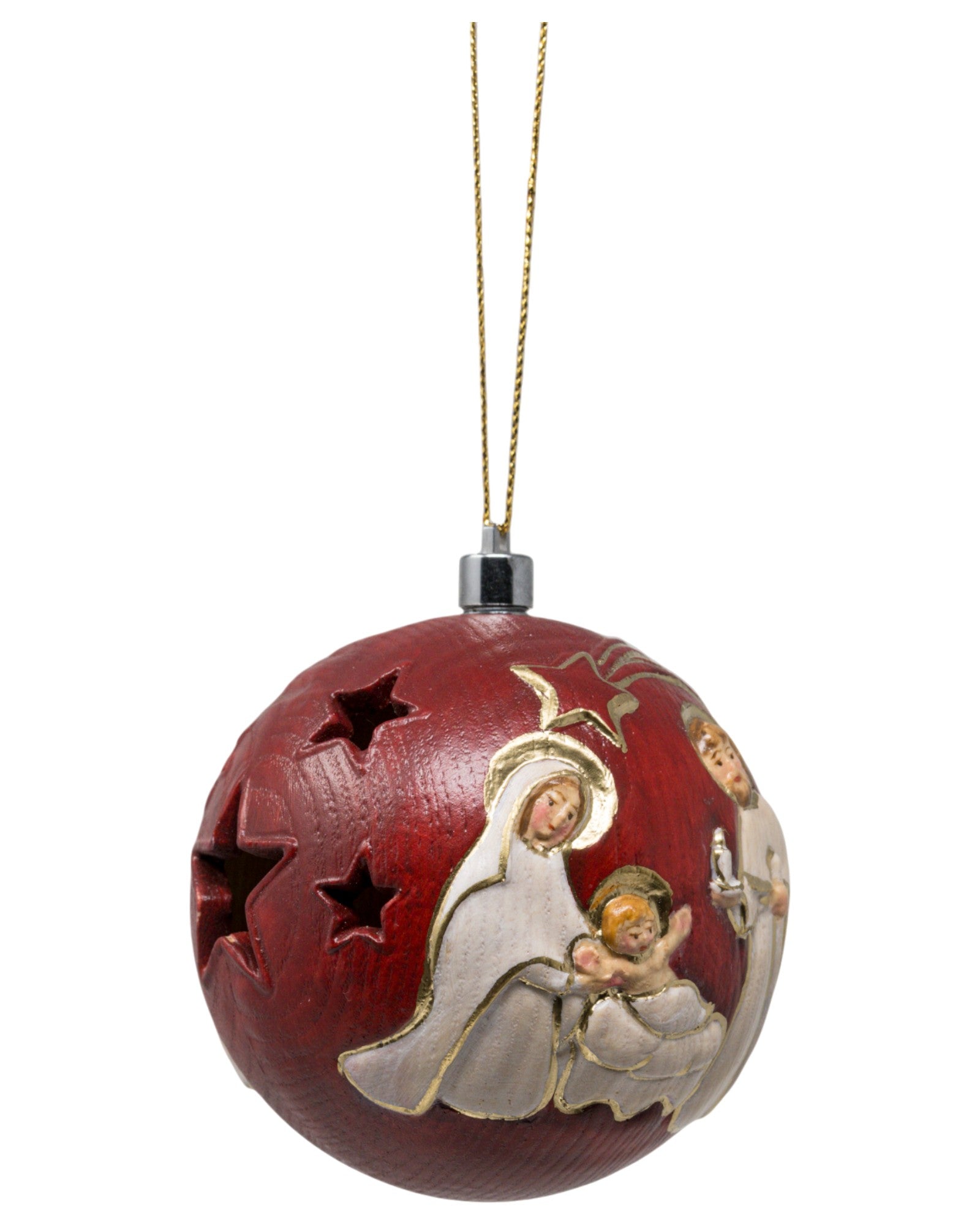 Weihnachtskugel aus Holz mit Licht - mit Ölfarben lasiert