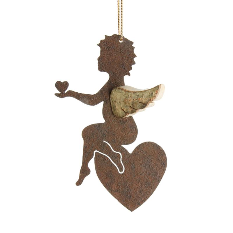 Iron wood Angel sitting on Heart