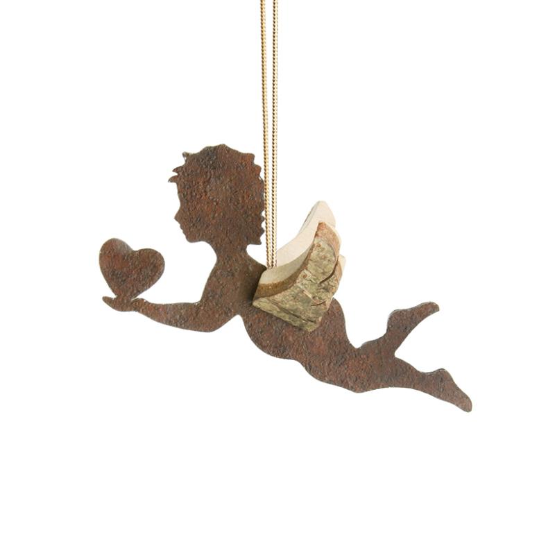 Wooden Flying Angel with Iron Wings Bringing a Swarovski