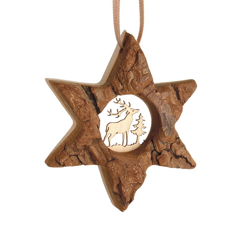 Rindenanhänger Holz Stern