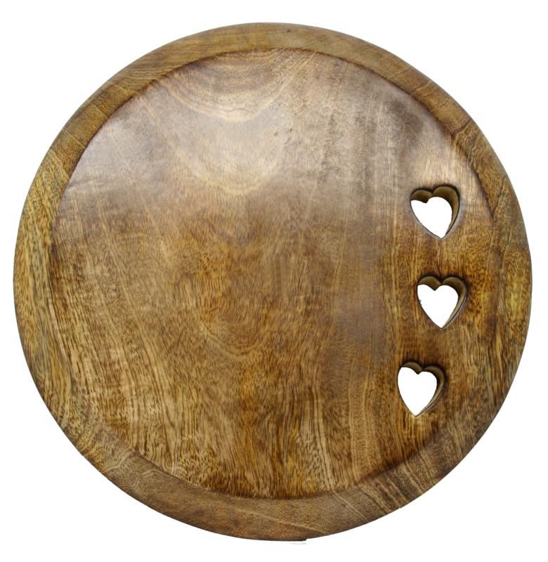 Tabla de cortar de madera de nogal y corazones 30 cm x 30 cm