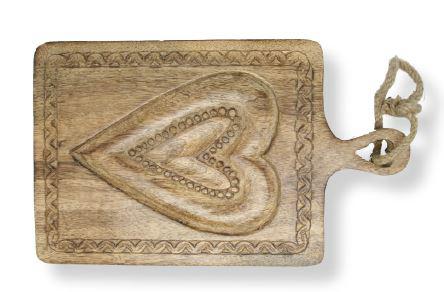 Tabla de cortar de madera de nogal y corazones 30 x 18 cm