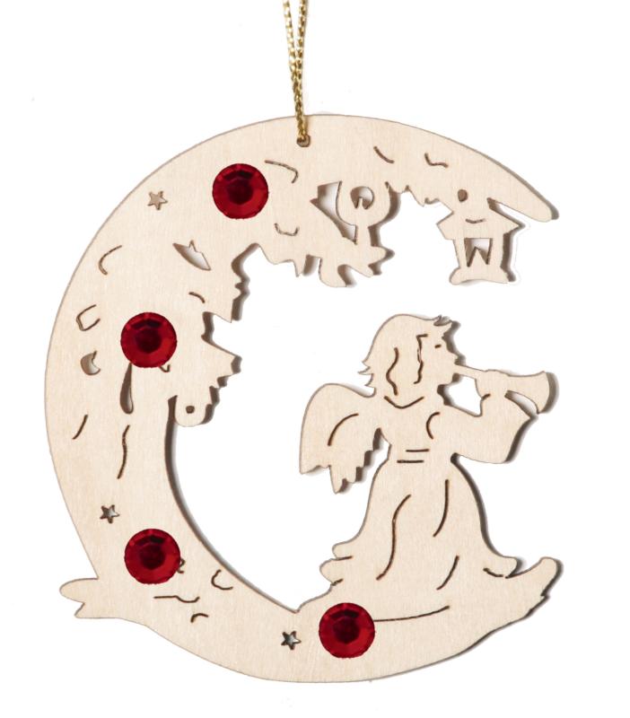 Weihnachtsschmuck Mond und Engel aus Holz
