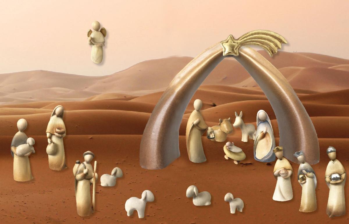 Modern complete wooden nativity scene - color
