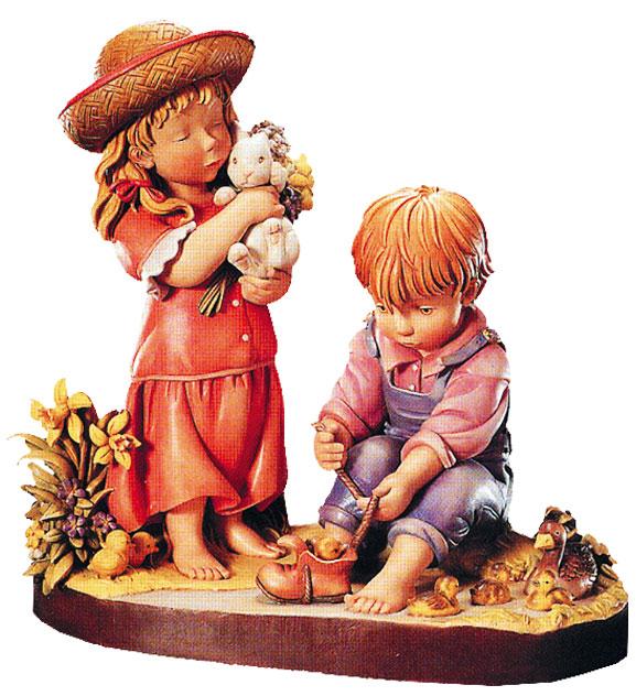 Wood Figure Brother and Sister