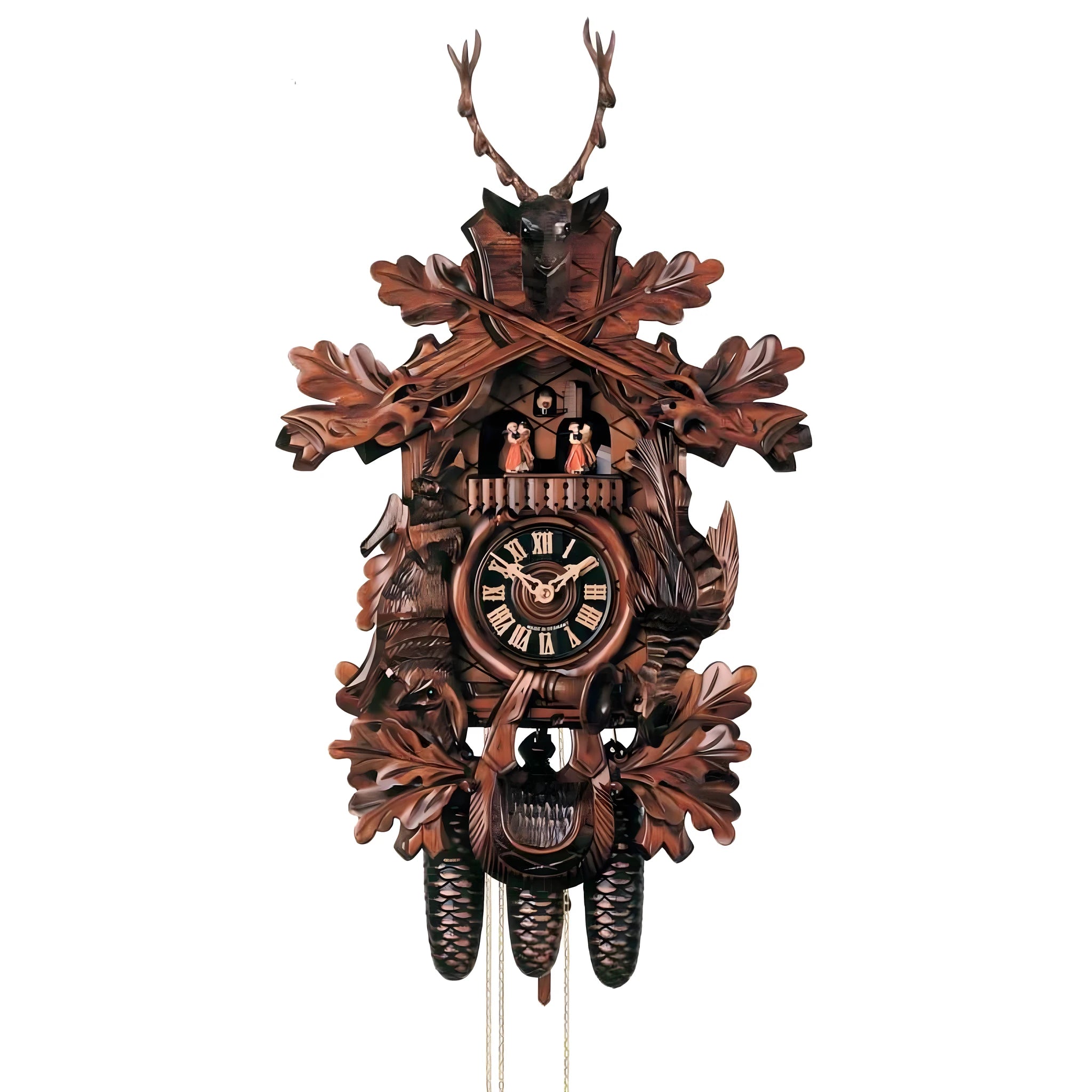 Carved Wood Tyrolean Cuckoo Clock Hunting Theme – Dolfi