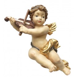 Angelo volante con violino in legno - colorato a olio