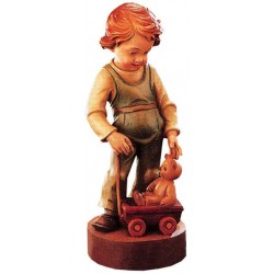 Wooden Figure Boy with Teddy Bear