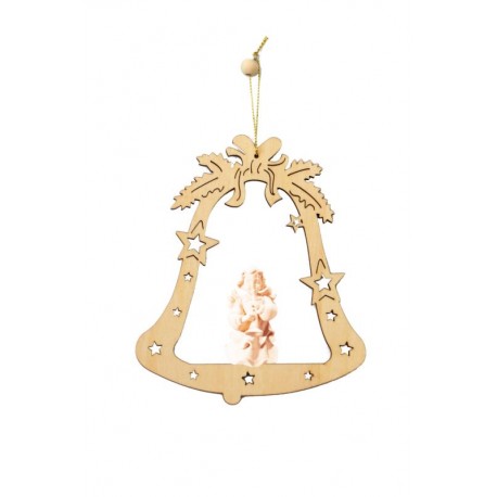 Bell with angel - laser cut wood decoration - natural