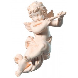 Flying wood carved Putti Angel with Cross Flute - natural