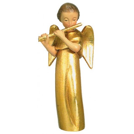 Angelo stilizzato con flauto traverso - legno dorato con oro in foglia