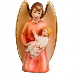 Wood guardian angel with child statue - Red cloth