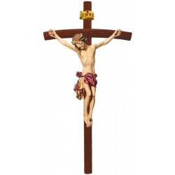Corpo di Cristo su Croce curva scura - drappo rosso