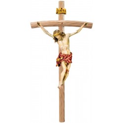 Body of Christ Baroque Style on Curved cross - Red cloth