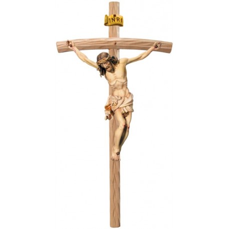 Corpo di Cristo barocco su croce curva chiara - drappo bianco