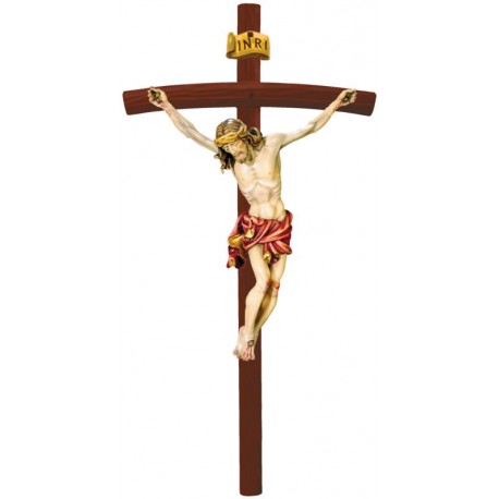 Cristo corpus barroco sobre cruz curva oscura