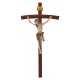 Corpo di Cristo su Croce curva scura in legno - drappo rosso