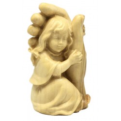 Wood guardian angel with little girl statue - olive