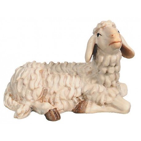 Pecorella sdraiata con testa girata verso destra - colorato a olio