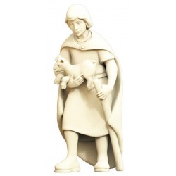 Shepherd with goat kid in wood - natural