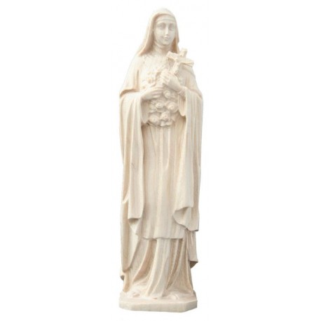 St. Therese of Lisieux with Roses and Crucifix wood carved - natural