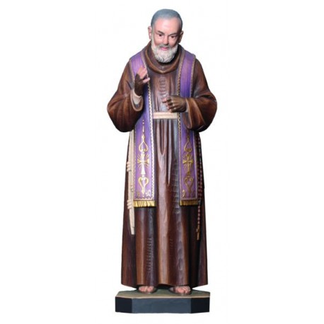 Saint Padre Pio wood carved - color