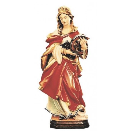 Heilige Katharina von Alexandria Märtyrerin mit Rad als Holzfigur - lasiert