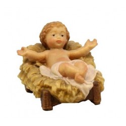 Bambino Gesù con culla in legno - colorato a olio