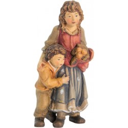 Shepherdess embracing a Boy in wood - color