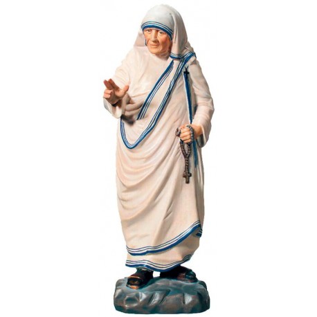 Mother Teresa of Calcutta wood carved statue - color