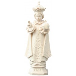 Baby infant Jesus of Prague wood carved statue - natural