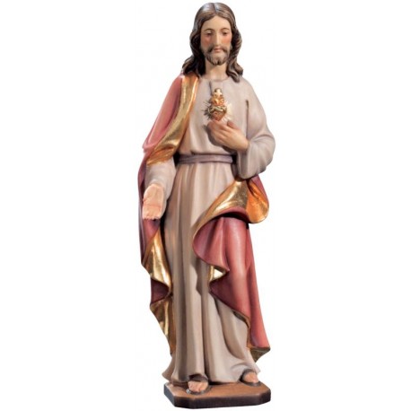 Sacred Heart of Jesus Christ wood statue - color