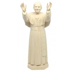 Saint Pope John Paul II wood carved statue - natural