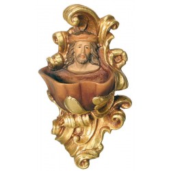 Weihwasser-Kessel mit Relief Christus aus Holz - Vergoldetes Tuch