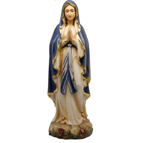 Madonnina di Lourdes in legno - manto blu