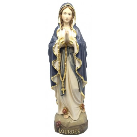 Statua Madonna di Lourdes di legno - manto blu