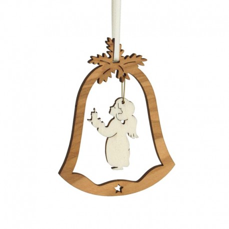 Bell decoration olive wood with angel