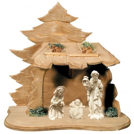 Holy Family with Stable in wood - natural