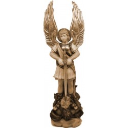 San Michele Arcangelo con spada e diavolo in legno - brunito 3 col.