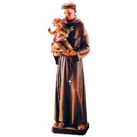 Sant'Antonio con Bambino e giglio in legno - colorato a olio