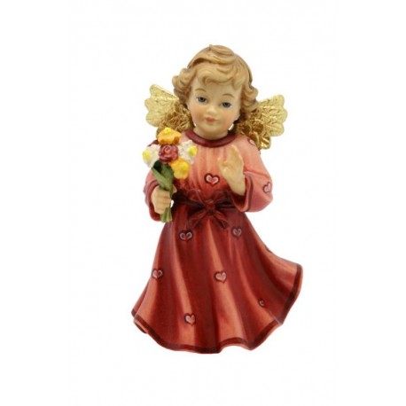 Angel with Flower in wood in Red Colo