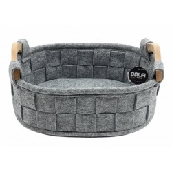 Grey felt basket with wooden handles