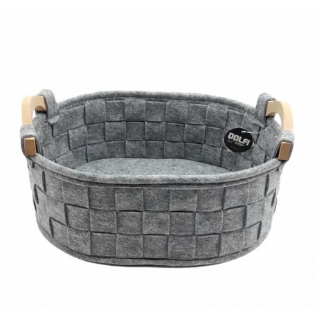 Medium grey felt basket with wooden handles