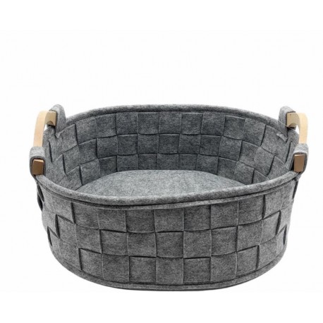 Small grey felt basket with wooden handles