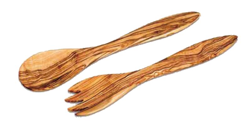 in legno d'ulivo 24 cm Set di posate per insalata 
