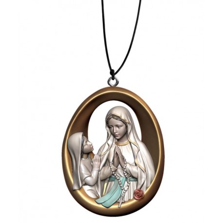 Collana Madonna di Lourdes con Bernardette - colorato a olio