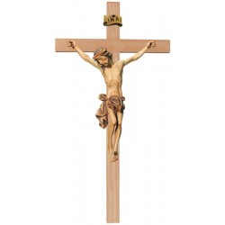 Kruzifix mit Christuskörper auf geraden Balken - in Brauntönen lasiert