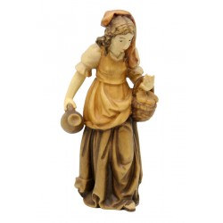 Hirtenfrau mit Körbchen aus Holz - in Brauntönen lasiert